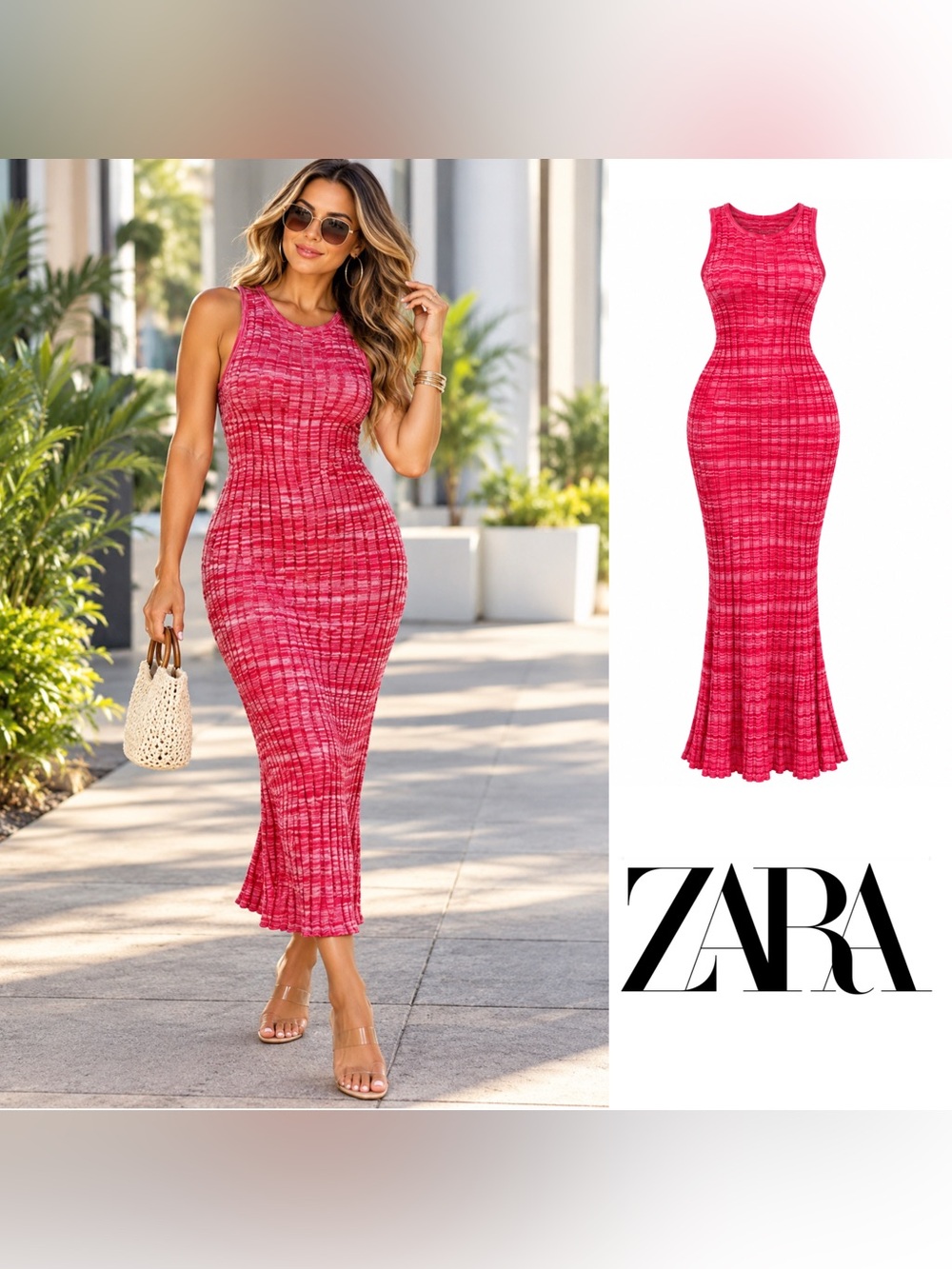 NEW Zara Sleeveless Fitted Maxi Dress in Pink